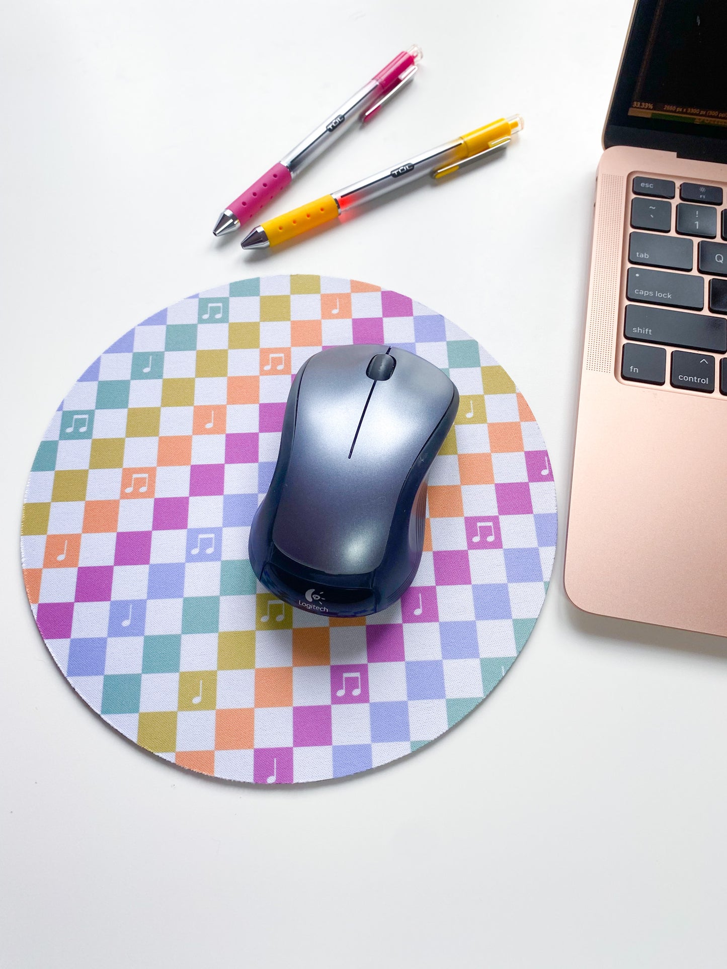 Rainbow Checkered Music Note Mouse Pad