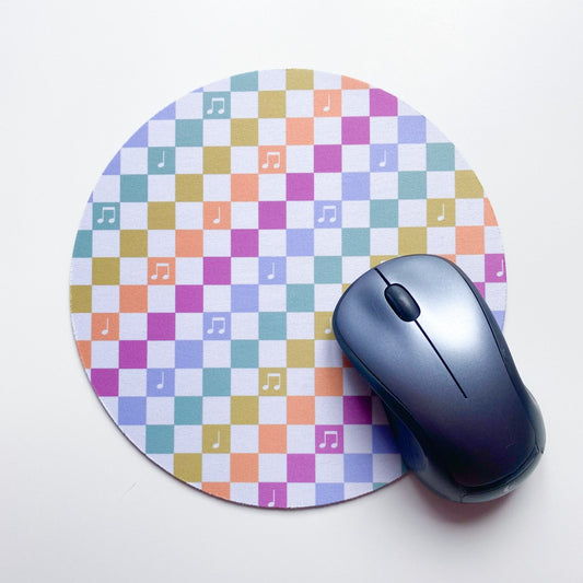 rainbow checkered music note mouse pad