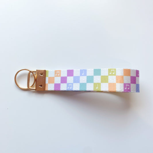 Rainbow Checkered Music Note Keychain Wristlet