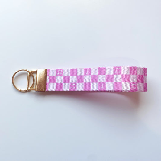 Pink Checkered Music Note Keychain Wristlet