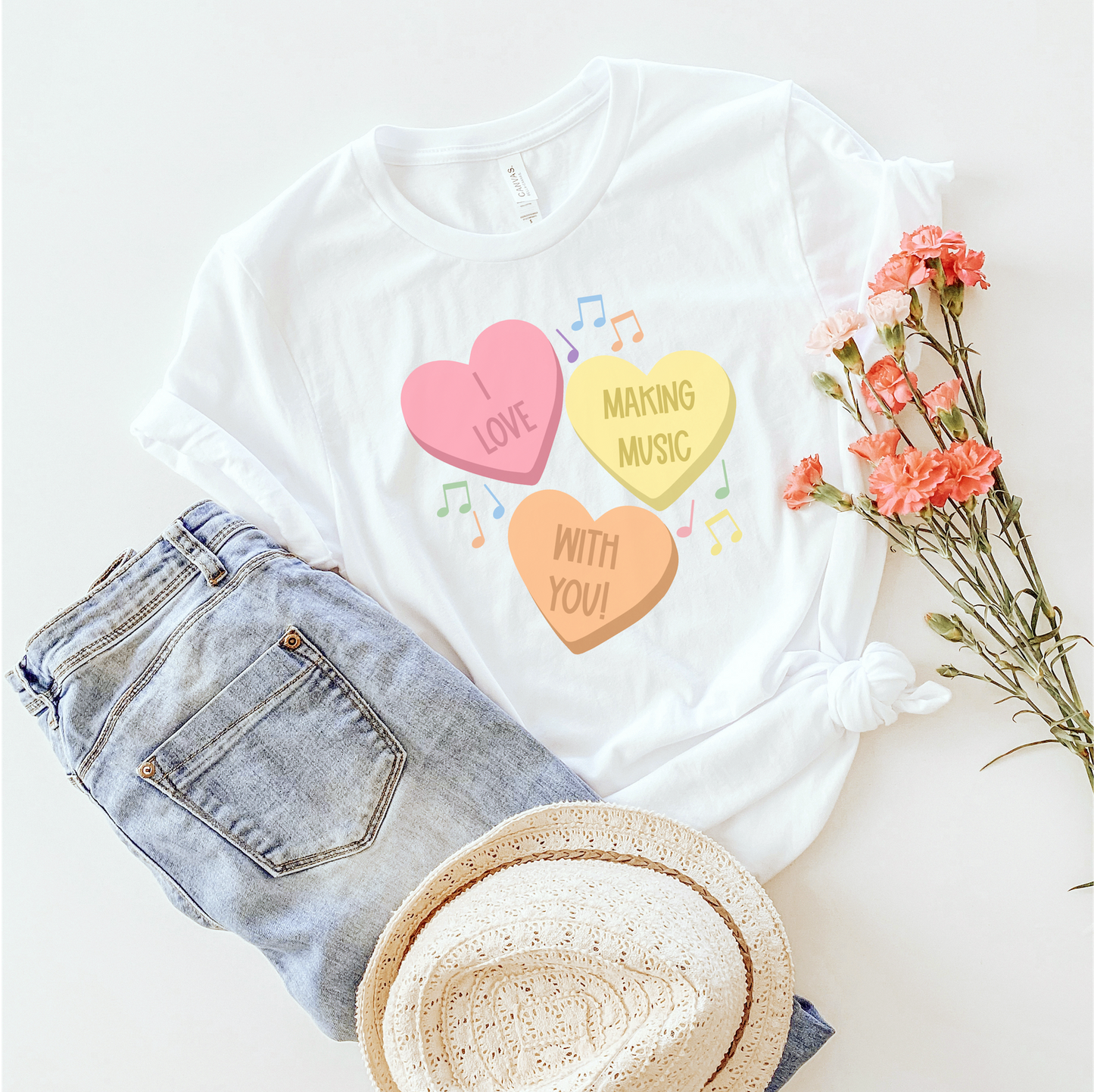 Seconds- Valentine's I Love Making Music- White XS