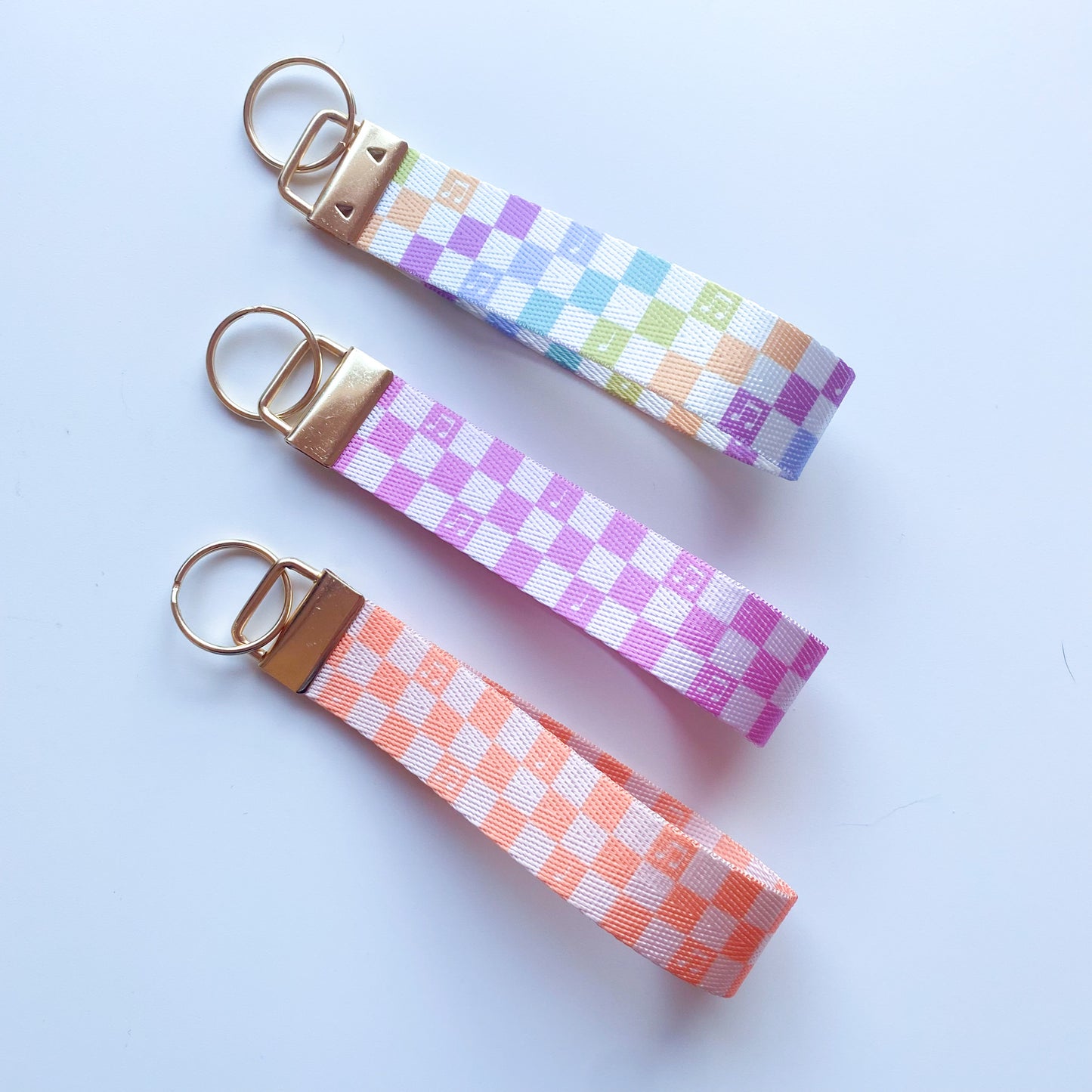 Rainbow Checkered Music Note Keychain Wristlet