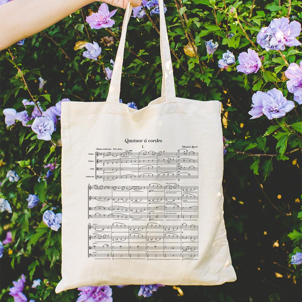 ravel string quartet music tote bag